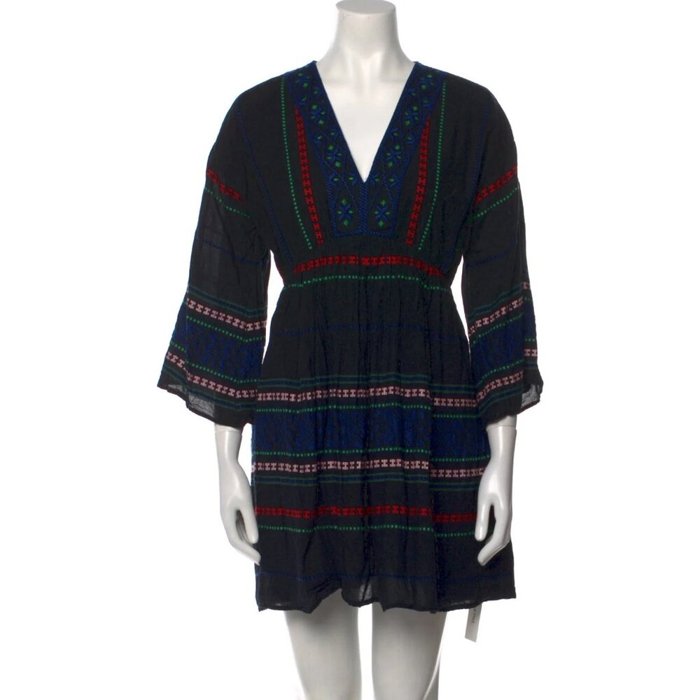 Joie Black Dress with Red and Blue Embroidery